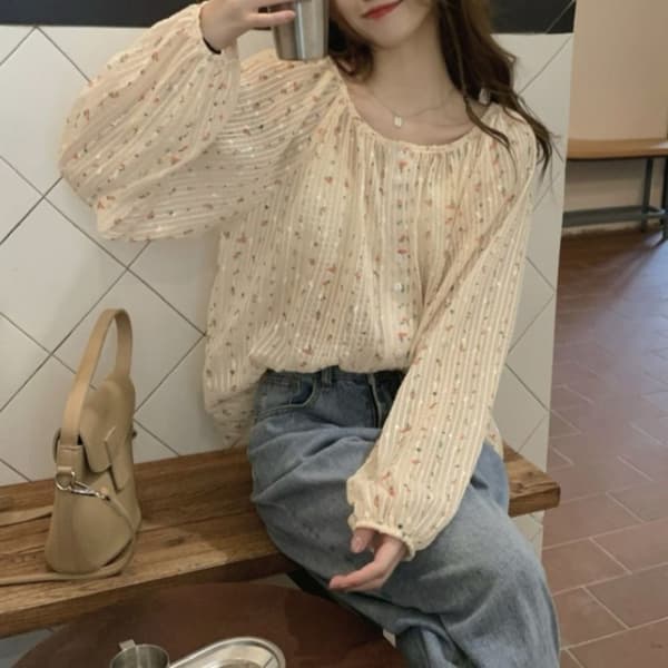 Blomstret Skjortebluse L L