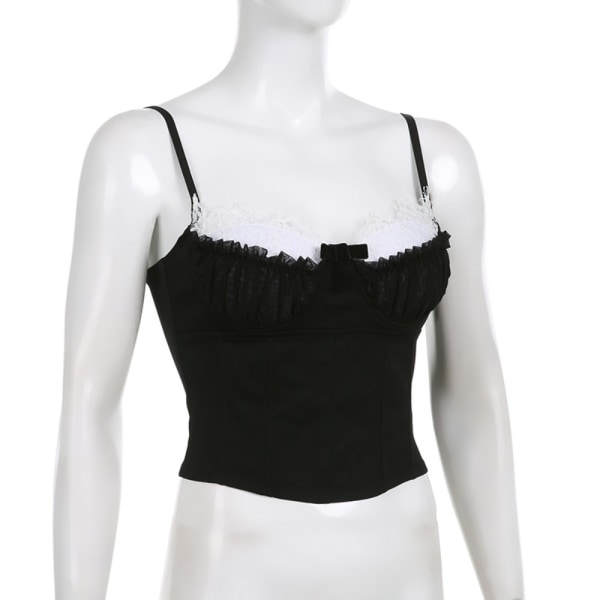 Dame top sløjfe stropløs camisole SORT L Black L