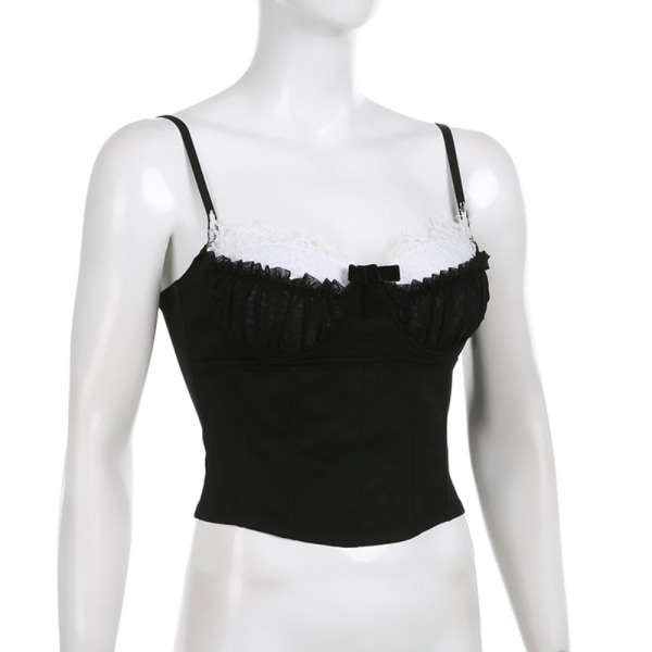 Dame top sløjfe stropløs camisole SORT S Black S