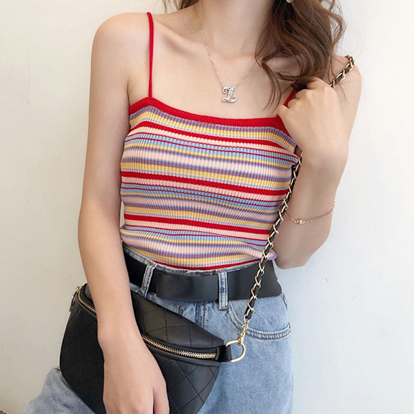 Rainbow Striped Top Neulottu Sling RED Red