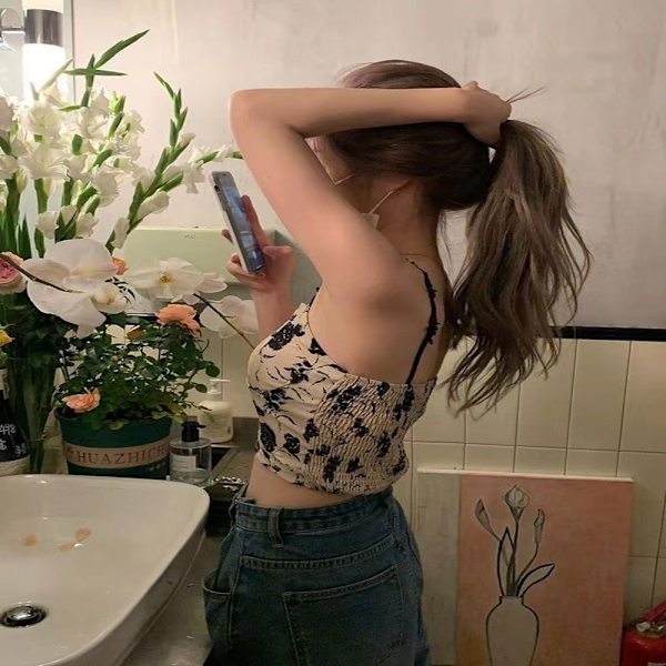 Crop Tops Print Tank Topit KHAKI khaki