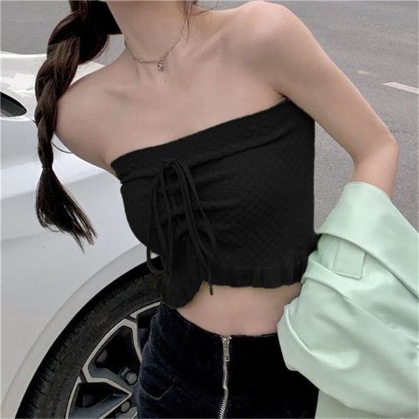 Neulotut Crop Topit Naisten lyhyt toppi MUSTA black