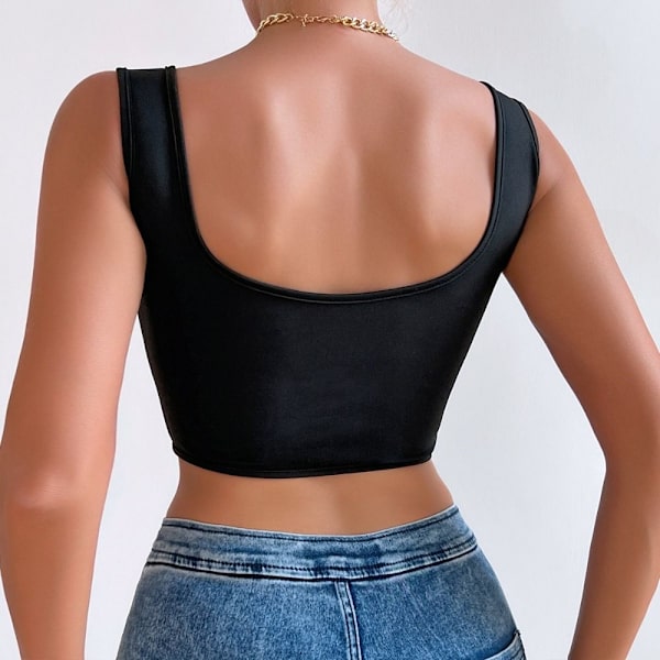 Rosa Suspender Top Y2K linne SVART M Black M