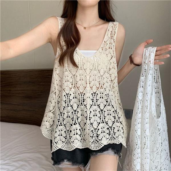 Ärmlöst linne stickad camisole APRICOT apricot