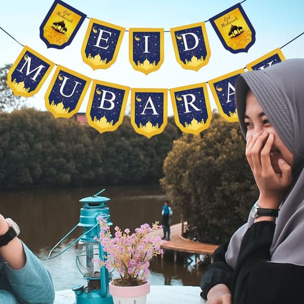 Eid Mubarak Banner Flagg Ramadan Kareem Måne Stjerne