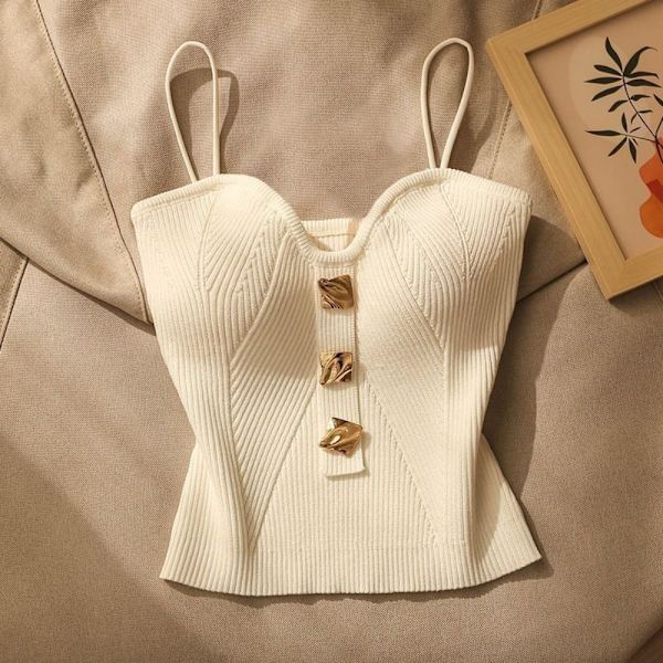 Stickad axelväst Camisole VIT White