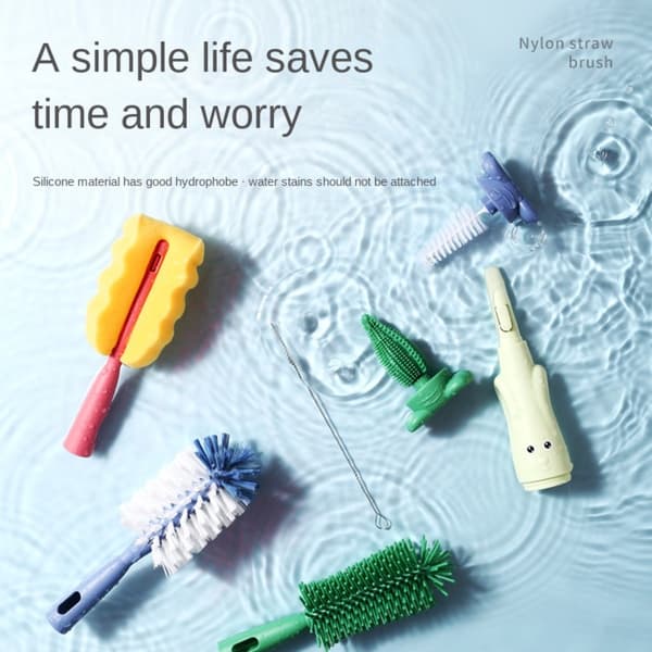 3 kpl/setti Pacifier-pulloharjasetti Vauvan Silikonikuppi-Nukki Silicone Brush Blue
