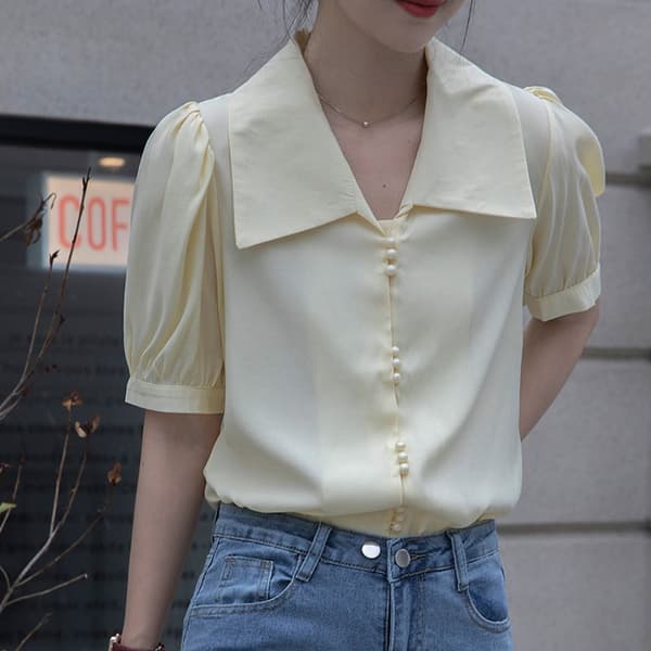 Bluse med halve ermer, dame, HVIT M White M