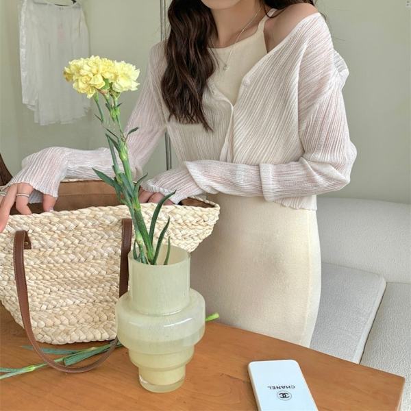 Hollow Out Bluser Strikk Topper APRIKOS Apricot