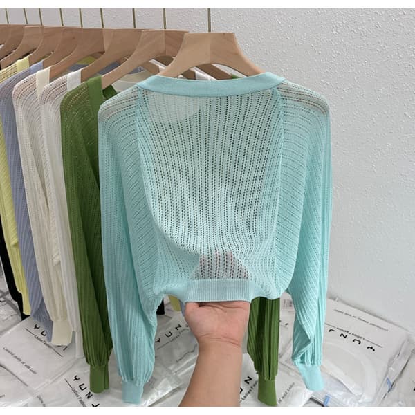 Strikket Cardigan Is Silke Sjal BLÅ Blue
