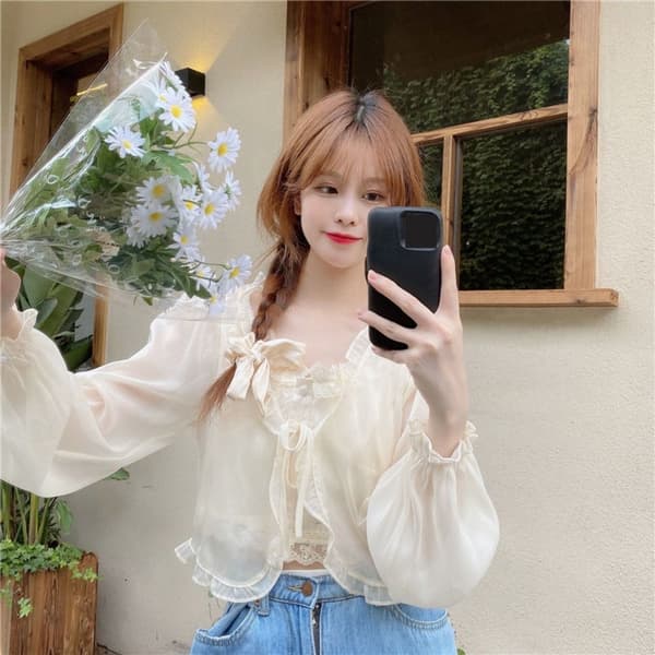 Dame Sjal Kort Cardigan HVIT White