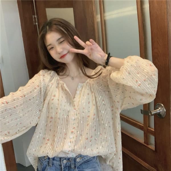 Blomstret Skjortebluse M M