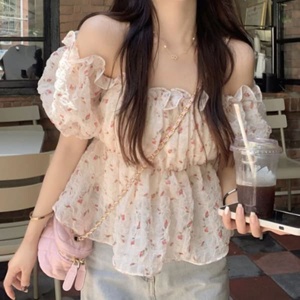 Blomstret skjortebluse M M