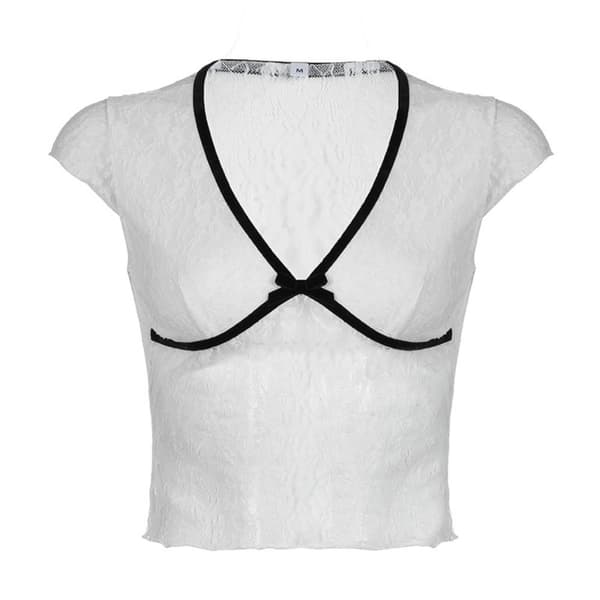Dam Crop Tops Spetslinne Väst VIT M White M