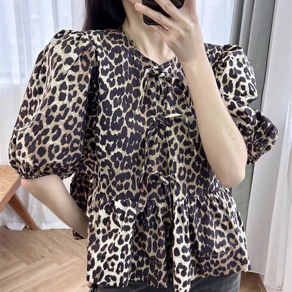 Leopard print skjorte kortærmede toppe LEOPARD PRINT XL Leopard Print XL