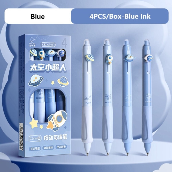 4 STK/æske Erasable Pen Gel Pen BLÅ BLÅT Blæk BLÅT Blæk Blue Blue Ink-Blue Ink