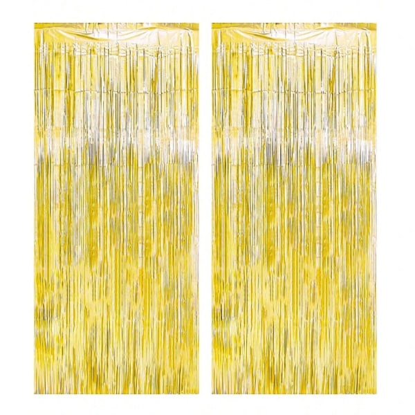 2 kpl Tinsel Curtain tupsu taustakoristeet GOLD Gold