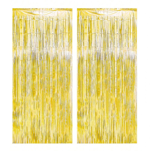 2 kpl Tinsel Curtain tupsu taustakoristeet GOLD Gold