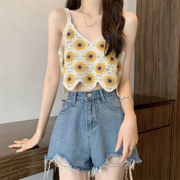 Stickad väst Dam Crop Top BEIGE beige