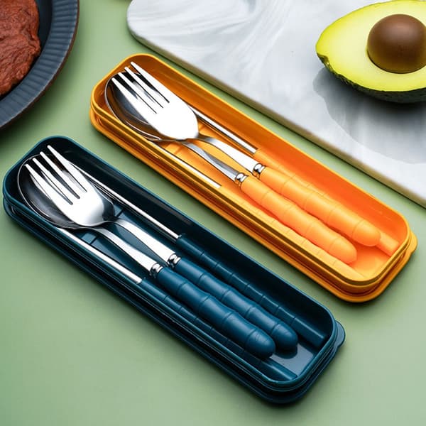 3 st/set Sked Gaffel Ätpinnar Kit Bestick Set GUL yellow