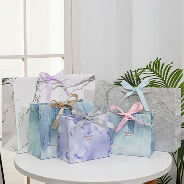 Gavepose med marmortryk papirpose BLUE S S Blue S-S