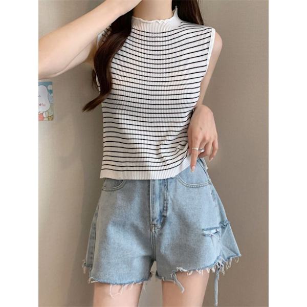Stripete strikkevest Ermeløs Tank Top SORT STRIPET SORT Black Striped