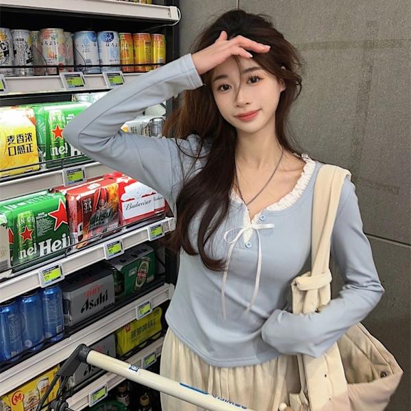Linne Crop Top BLÅ L Blue L