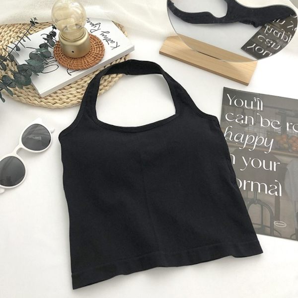 Halter Tank Top Ermeløs toppstropp SVART black