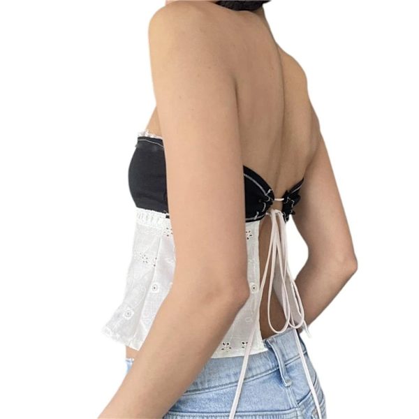 Off Shoulder Top Stropløs T-shirt SORT M Black M