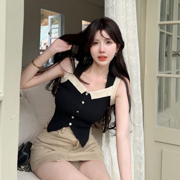 Fransk Xiaoxiangfeng Sling Tank Top APRIKOS Apricot