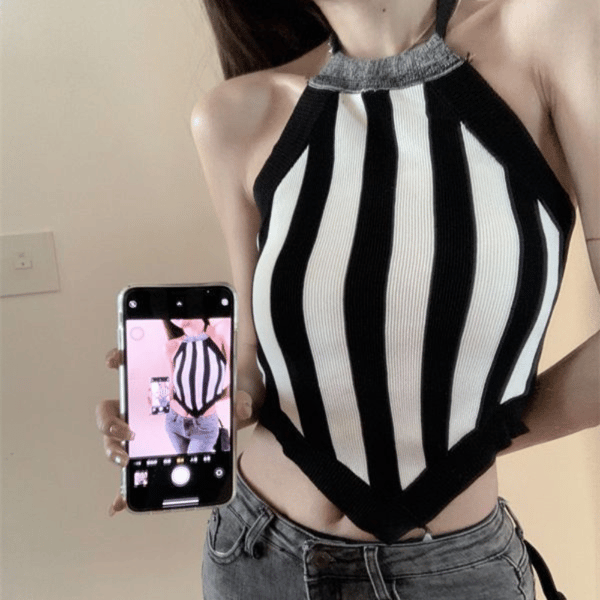 Afslappet Mode Croptop Yderbeklædning Basic Camisole BRUN STRIBE Brown Stripe