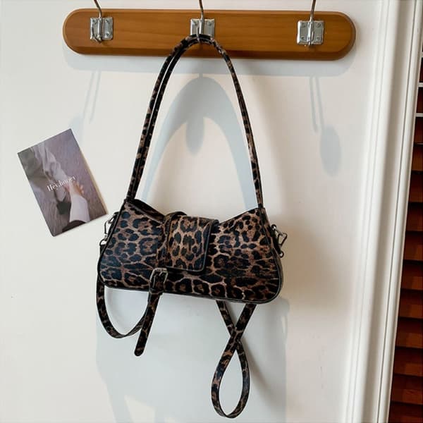 Leopard Handväska Läder Clutch Väska BRUN brown