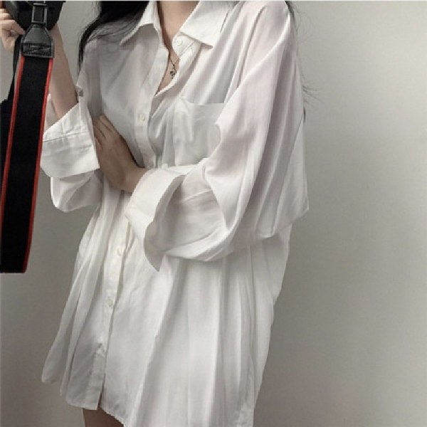 Damebluse Chiffonbluse BLÅ L Blue L