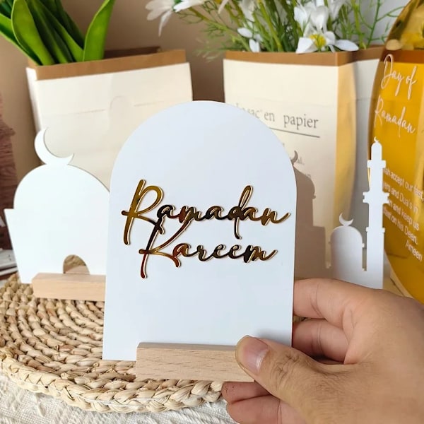 3 Stk/sett Ramadan Borddekorasjon Borddekor Eid Mubarak 3Pcs/set