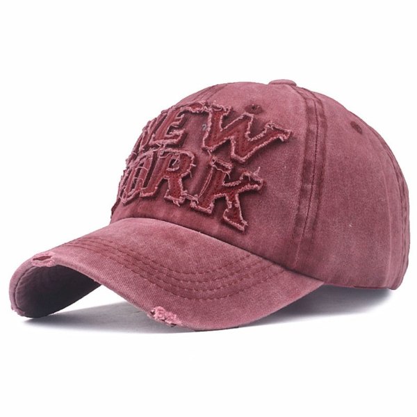 Broderi Baseball Caps Distressed Hole Faded Hats WINE RED wine red