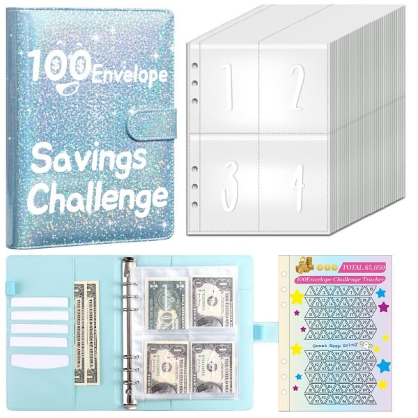 100 Days Savings Challenge Spara utmaning Binder BLÅ Blue