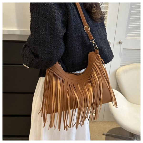 Tassel Crossbody Bag Fringe Skulderveske GRÅ Grey