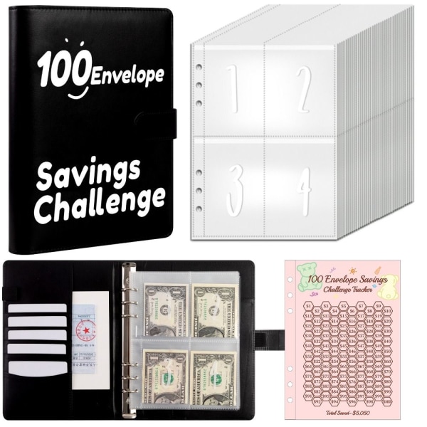 100 Days Savings Challenge Lagringsutfordringen Binder SVART Black