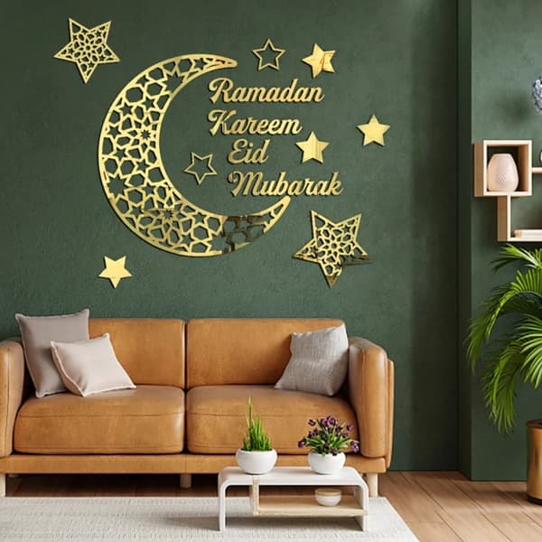 Ramadan Kareem Spegelväggsdekaler Måne Stjärna DIY Eid Mubarak Silver