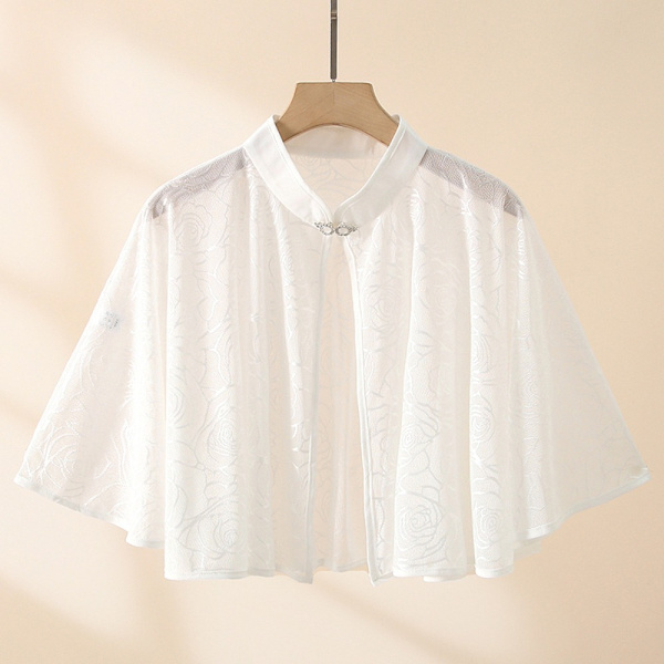 Rose Jacquard Polyester Sjalar Solskyddssjal VIT White