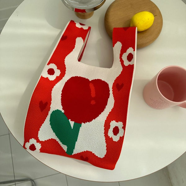 Spring Tulip Handbag Knit Handbag RØD red