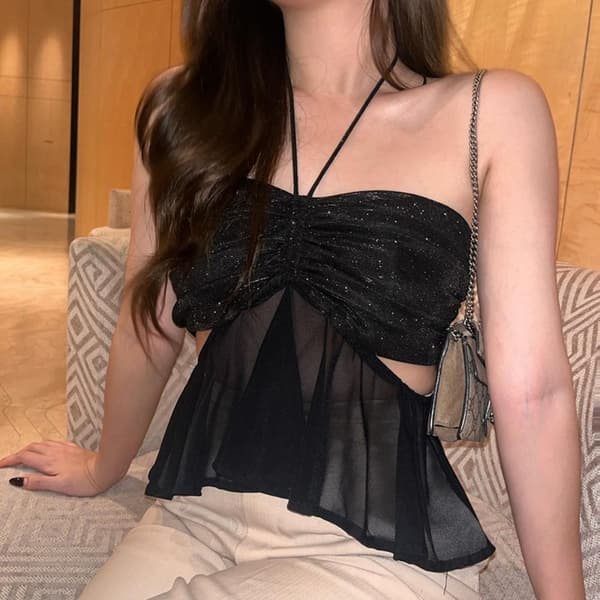 Kvinde Croptop Blonde Camisole Vest SORT S Black S