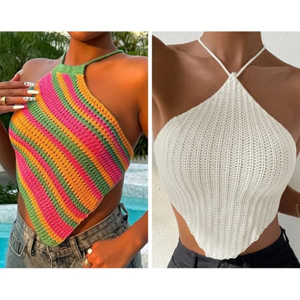 Linne Halter Crop Top VIT L White L