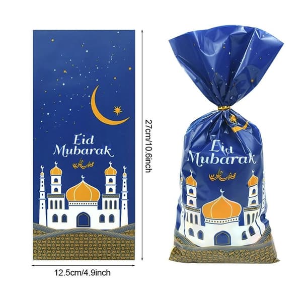 50 stk. Eid Mubarak Gaveposer Plastikpose BLÅ
