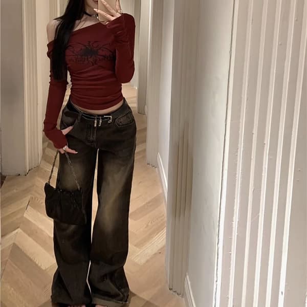 Off Shoulder T-skjorter Cropped Topper RØD M Red M