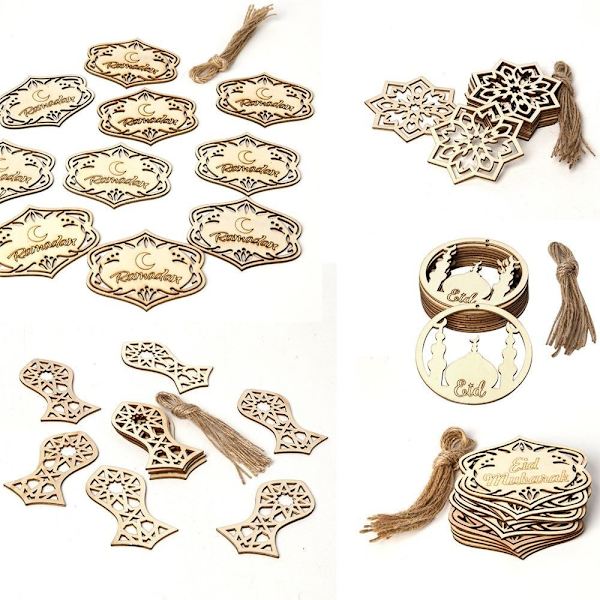 20 st Ramadan Eid Mubarak Dekorationer i Trä E-20PCS E-20PCS