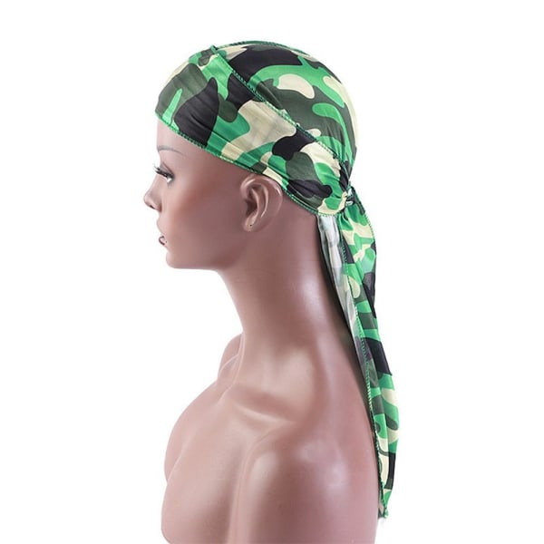 Silk Camouflage Durag Hip Hop Cloak Hat GRÖN green