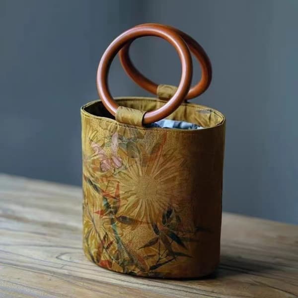 Etnisk stil cirkulær ring håndtaske retro spandtaske SORT Black
