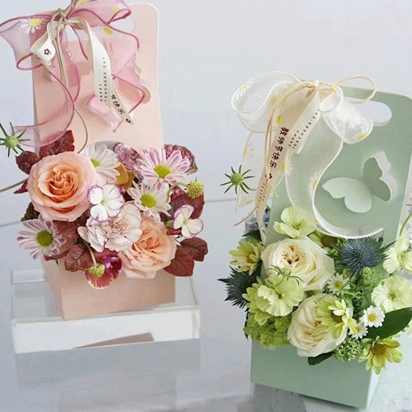 Sammenfoldelig Blomsterkasse Buket Indpakningsboks PINK REKTANGULÆR Pink Rectangular-Rectangular
