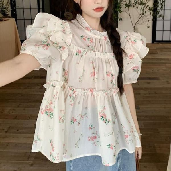 Blomstrete skjortebluse XL XL
